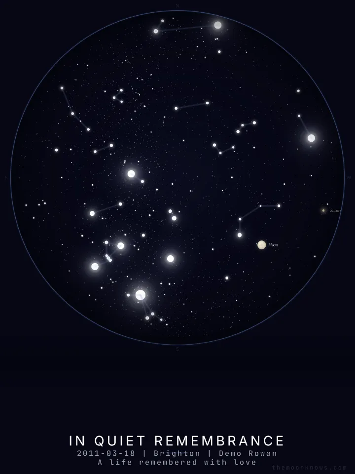Finished memorial sky star map poster with remembrance wording