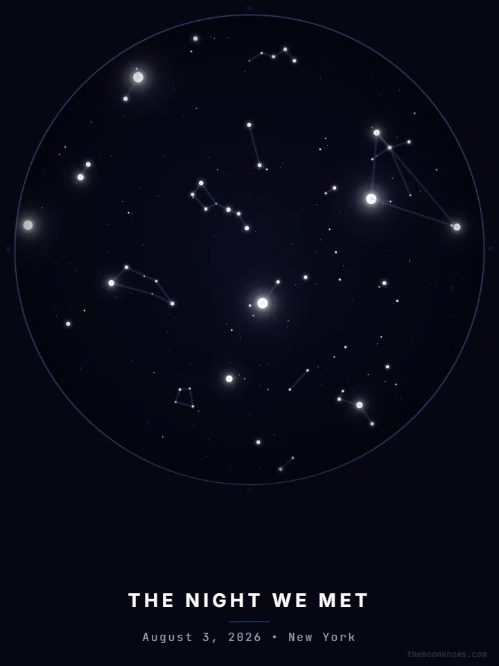 A real personalized star map showing the night sky and constellations